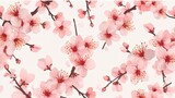 Fototapeta Zachód słońca - A beautiful floral pattern with delicate pink cherry blossoms on a light pink background.