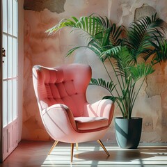 Wall Mural - pink chair in the interior.