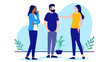 People working and talking - Man and women in office having a dialogue and discussing work. Flat design vector illustration with white background