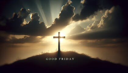 Wall Mural - Realistic illustration of a large cross on a hill for good friday.