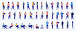 Vector office business people collection - Bundle of flat design illustrations with businesspeople characters in various poses working on computers, talking, standing and sitting