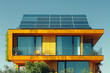 A small family modern house with photovoltaic panels. Zero-emission house of the future. House with solar panels