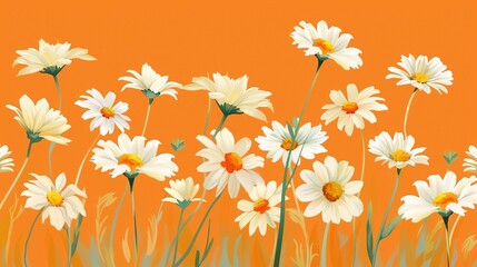 Poster - Beautiful daisies on orange background