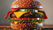 3d rendering of a porcelain burger replaced by the texture of::1 with white background shot in a studio with side hardlight lighting, exceptionally clear rendering and details with highlights and shad
