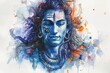 This enchanting watercolor illustration captures Lord Shiva's transcendental nature, featuring him in meditation with symbols like the trident and Ganga, radiating spiritual energy and wisdom