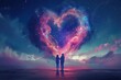 Ethernal love concept , with couple in front of heart shaped Galaxy