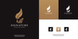 Golden quill signature logo design. simple feather ink logo design inspiration.