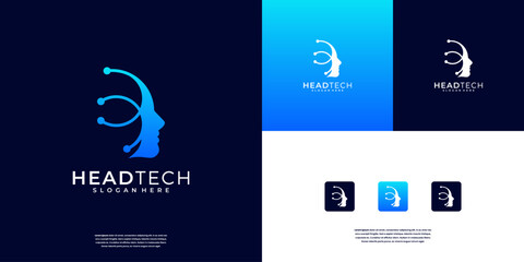 Sticker - Minimalist Head Human Artificial Intelligence Technology Logo Design Inspiration.
