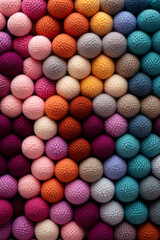 Wall Mural - Different color wool balls on texture background, closeup view сreated with Generative Ai