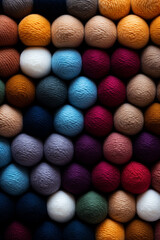 Wall Mural - Different color wool balls on texture background, closeup view сreated with Generative Ai