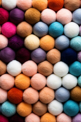 Wall Mural - Different color wool balls on texture background, closeup view сreated with Generative Ai