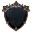 Shield icon. Badge, button, shield-shaped emblem with metal edging and black leather center without background, png