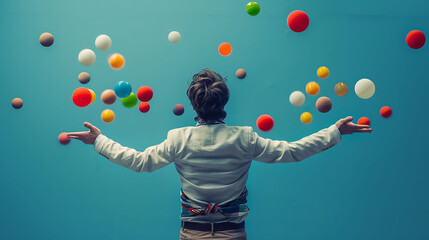 Wall Mural - A person juggling multiple balls in the air, illustrating multitasking and coordination in business operations
