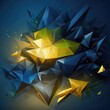 Abstract composition of 3D triangles. Blue and Yellow colors. Illustration