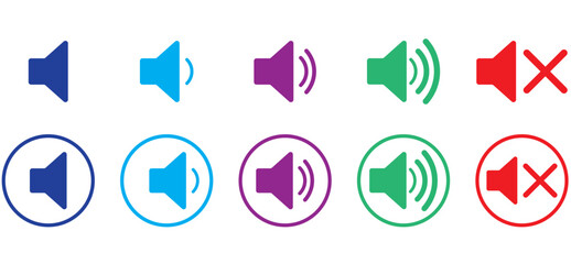 Sticker - collection of volume icons. Set of volume icons. Black volume sound icons. volume icon set