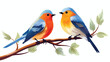 Two birds is sitting on a branch flat vector isolated