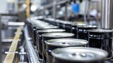Fototapeta  - Aluminum Cans Conveyor Belt in Beverage Factory. Generative ai