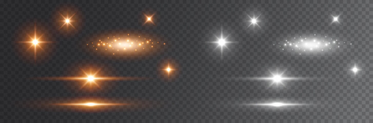 Wall Mural - stars burst, sparkles isolated on transparent background. sun flash with rays. vector gold and white