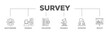 © Tiger - Survey banner web icon illustration concept with icon of evaluation, research, interview and result icon live stroke and easy to edit