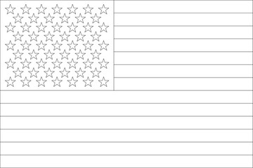 Canvas Print - United States of America flag - thin black vector outline wireframe isolated on white background. Ready for colouring.
