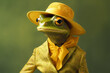 female frog in a yellow dress hat
