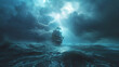 Ship in the Ocean Thunder Storm Aspect 16:9
