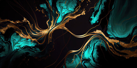 Wall Mural - Emerald Green, Gold, Black Marble Texture	