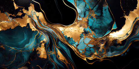 Wall Mural - Emerald Green, Gold, Black Marble Texture	