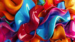 a close-up of vivid, glossy abstract shapes intertwined in a mesmerizing array of bright colors including orange, blue, red, and pink, creating a dynamic and visually captivating composition.