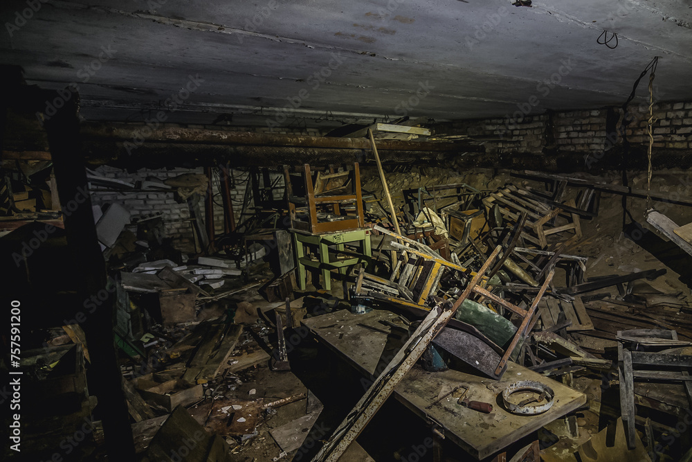 Basement in abandoned military base Chernobyl-2 in Chernobyl Exclusion ...