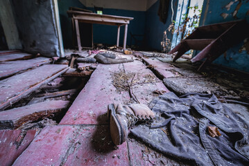 Wall Mural - Old shoe in house in abandoned Stechanka village in Chernobyl Exclusion Zone, Ukraine