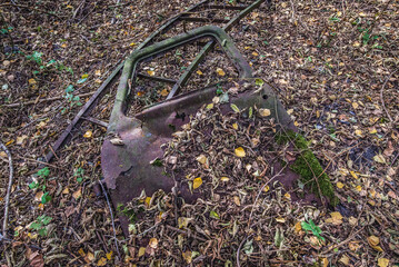 Sticker - Old car door in abandoned Stechanka village in Chernobyl Exclusion Zone, Ukraine