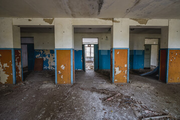 Canvas Print - School in Illinci abandoned village in Chernobyl Exclusion Zone, Ukraine