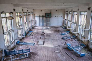 Poster - Gym in school in Illinci abandoned village in Chernobyl Exclusion Zone in Ukraine