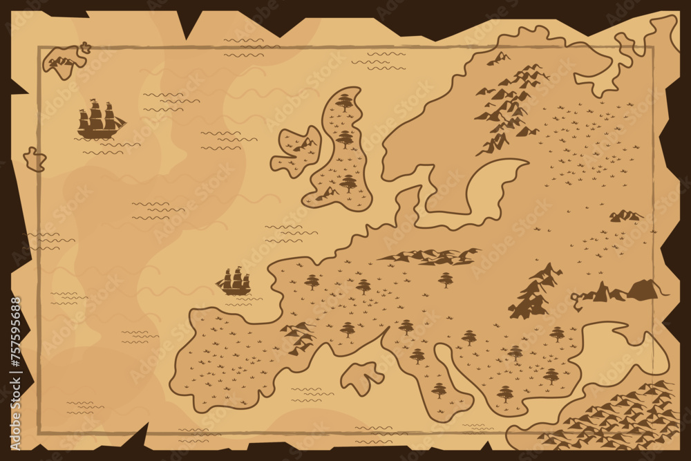 Vector illustration of vintage island map on parchment with ...