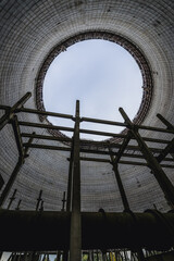 Sticker - Interior of unfinished cooling tower of reactor 5 of Chernobyl Nuclear Power Plant in Chernobyl Exclusion Zone, Ukraine