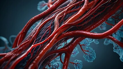 Wall Mural - Blood circulation vessels illustration medical research, flow inside body, red cells