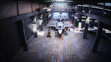 Fototapeta Perspektywa 3d - Production of military fighter jet f 22 raptor at the factory. Military factory weapon. 3d rendering.