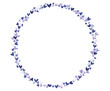 Marco circular / Corona de pequeños corazones sobre fondo blanco hecho a mano con marcadores punta pincel de colores en la gama de los morados. Se puede usar como fondo para escribir una frase adentro