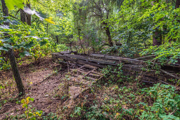 Canvas Print - Wooden plane on children playground in abandoned military base in Chernobyl Exclusion Zone, Ukraine