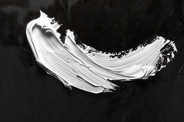 Wall Mural - thick white acrylic oil paint brush stroke on a black background