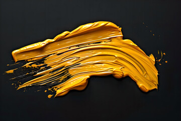 Wall Mural - thick yellow acrylic oil paint brush stroke on a black background