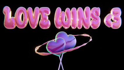 Abstract 3d heart shape lollipop candies cosmic hoop rotating retro disco funky pop groovy poster with 