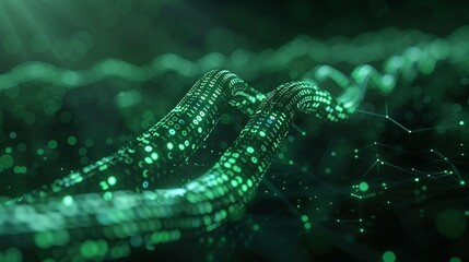 a digital cable emerges from a vibrant, glowing green matrix of binary code. isolated on black background.	
