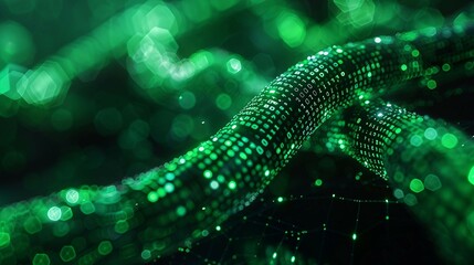 a digital cable emerges from a vibrant, glowing green matrix of binary code. isolated on black background.	

