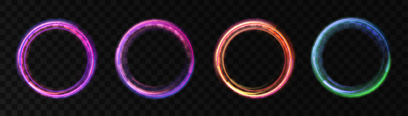 Leinwandbilder - Light circle frame with light rays. Colorful frame background with bright highlights. Vector