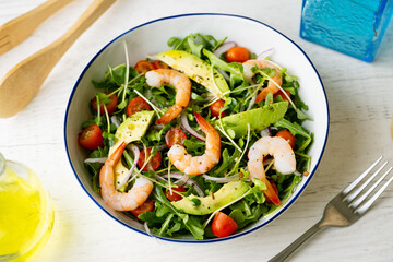 Poster - shrimp salad with tomato and avocado