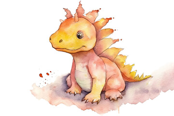 Wall Mural - little watercolor isolated nosaur orange