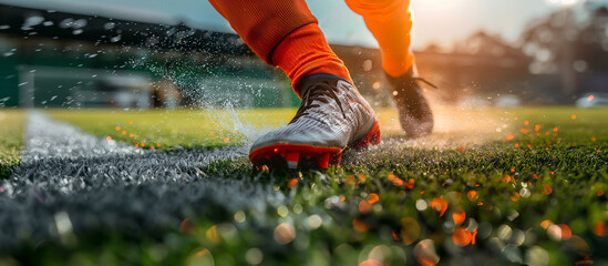 Wall Mural - Foodball field and a socce player in action