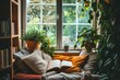 Cozy Reading Nook with Plants and Daylight